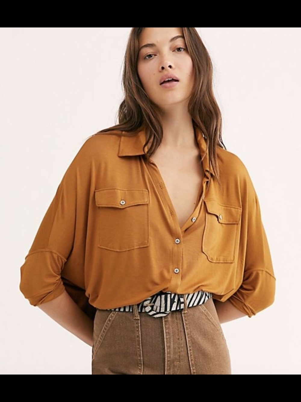 We The Free Relaxed Button-Front Shirt in Mustard